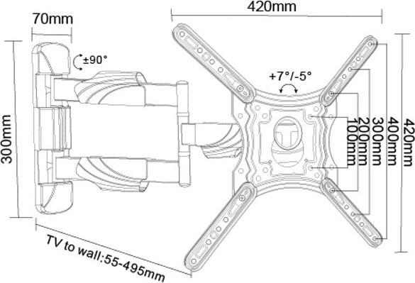 זרוע קיר מקצועית 4 תנועות למסכי 32'' עד 65'' – כפולת מפרק לגמישות מלאה וחוויית צפייה מושלמת – תמונה 2