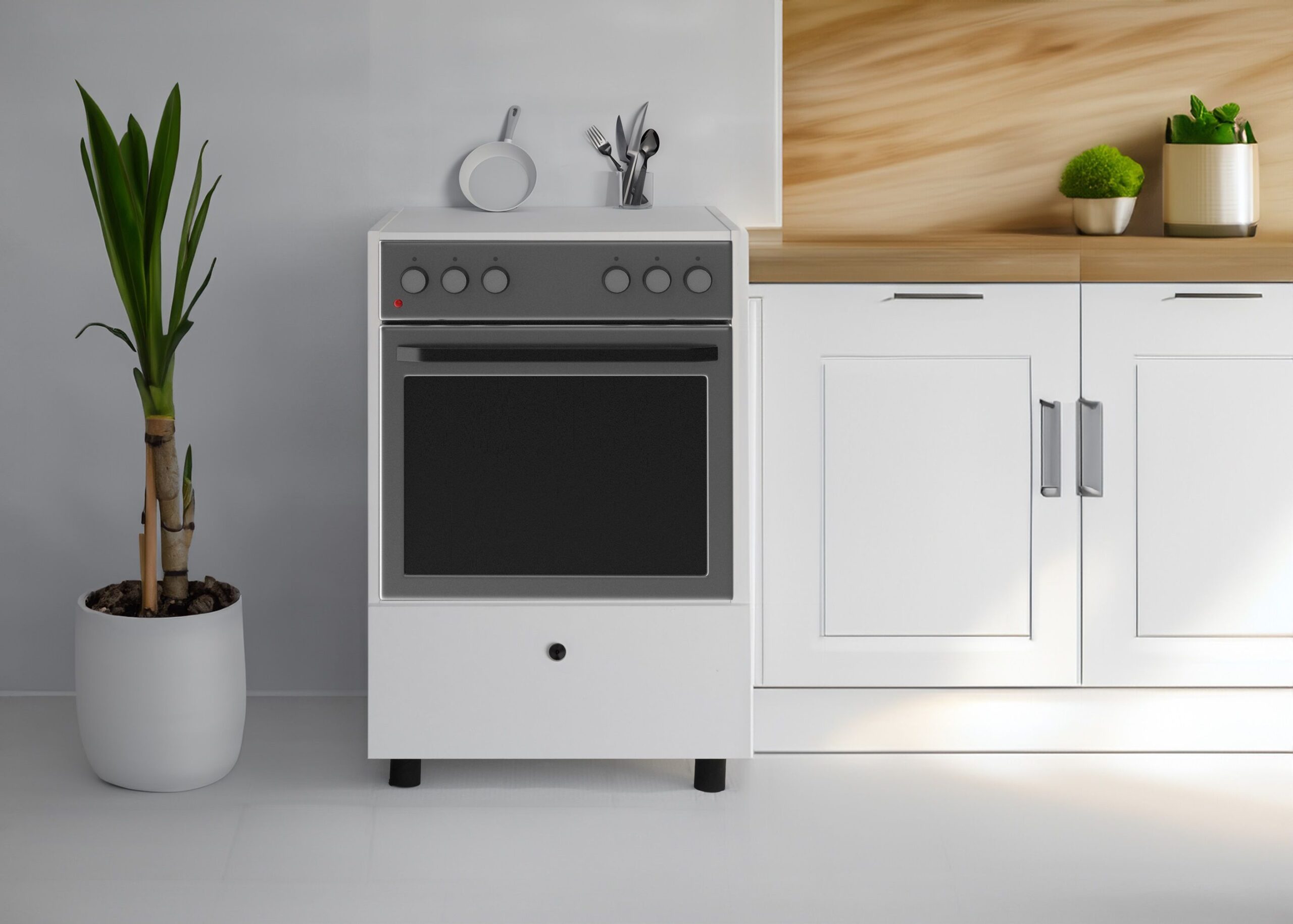 ארון שירות פרימיום לתנור Built-In דגם "קיסר" (CAESAR) – גוון לבן נקי עם משטח עליון סגור