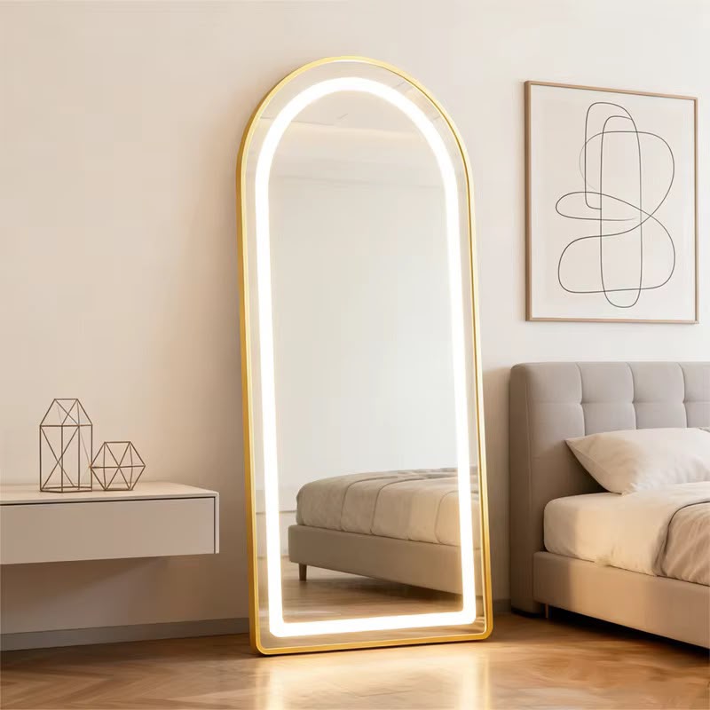 מראת גוף חכמה מעוצבת דגם ARCH-GOLD 180×80 ס"מ עם תאורת LED היקפית